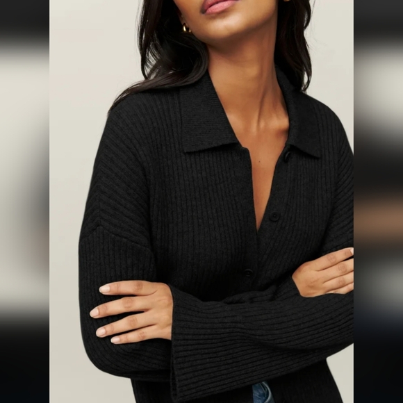 Reformation Sweaters - Reformation Frida Rib Knit Recycled Cashmere Collared Cardigan Black S